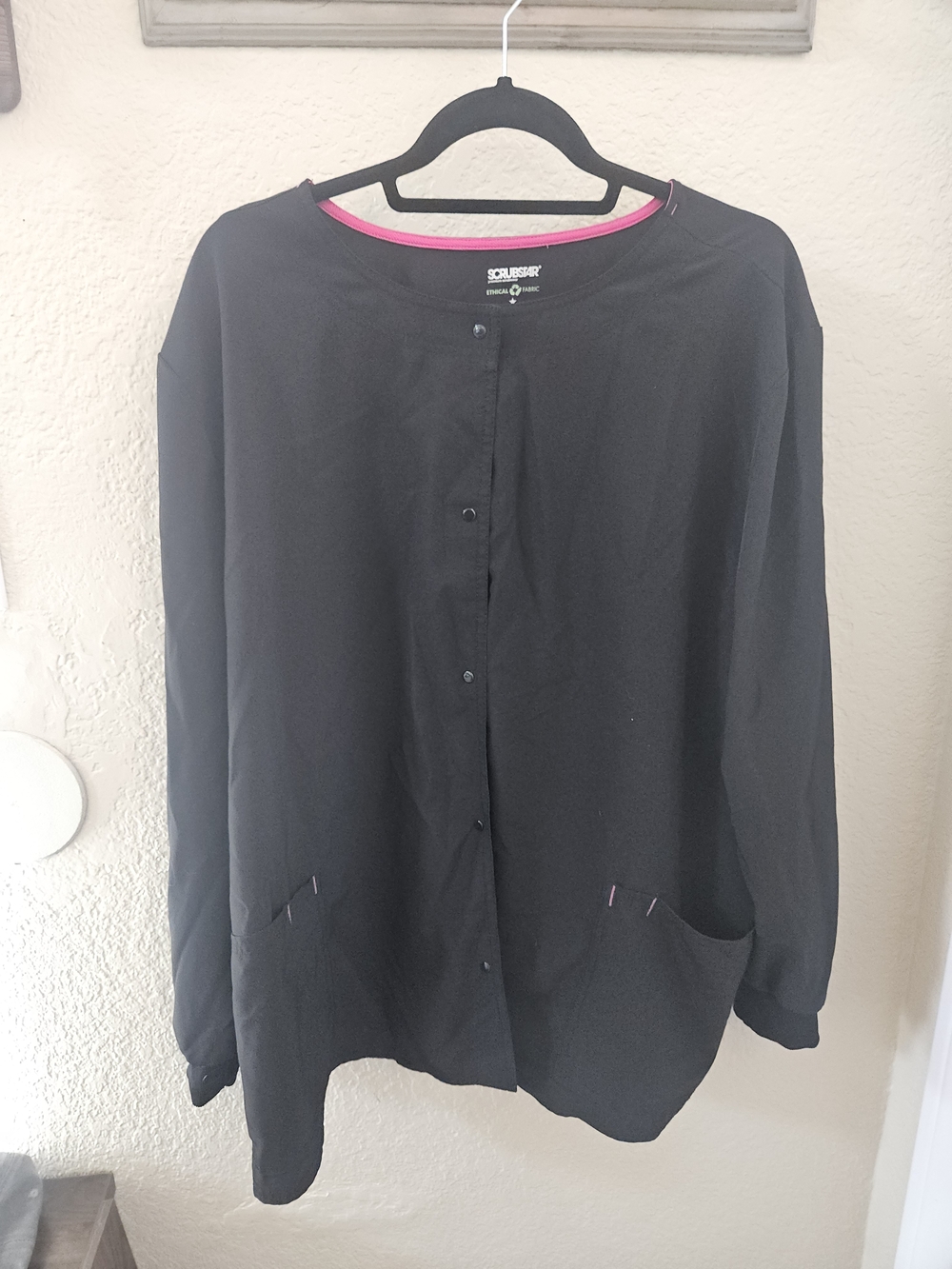 Scrubstar Black Utility Jacket with Pink Trim Plus 3X
